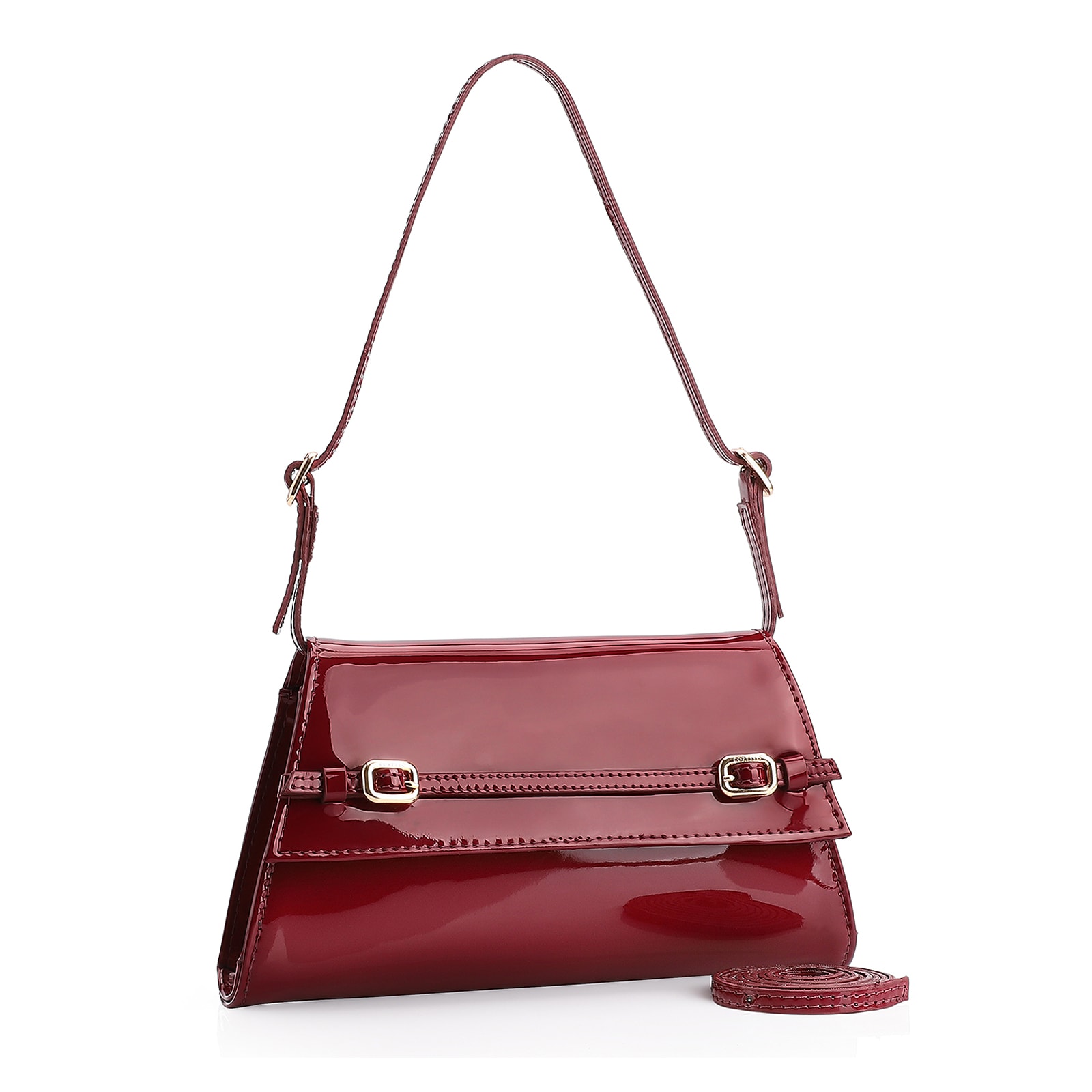 Bolsa De Ombro Fivelas Verniz Vermelho