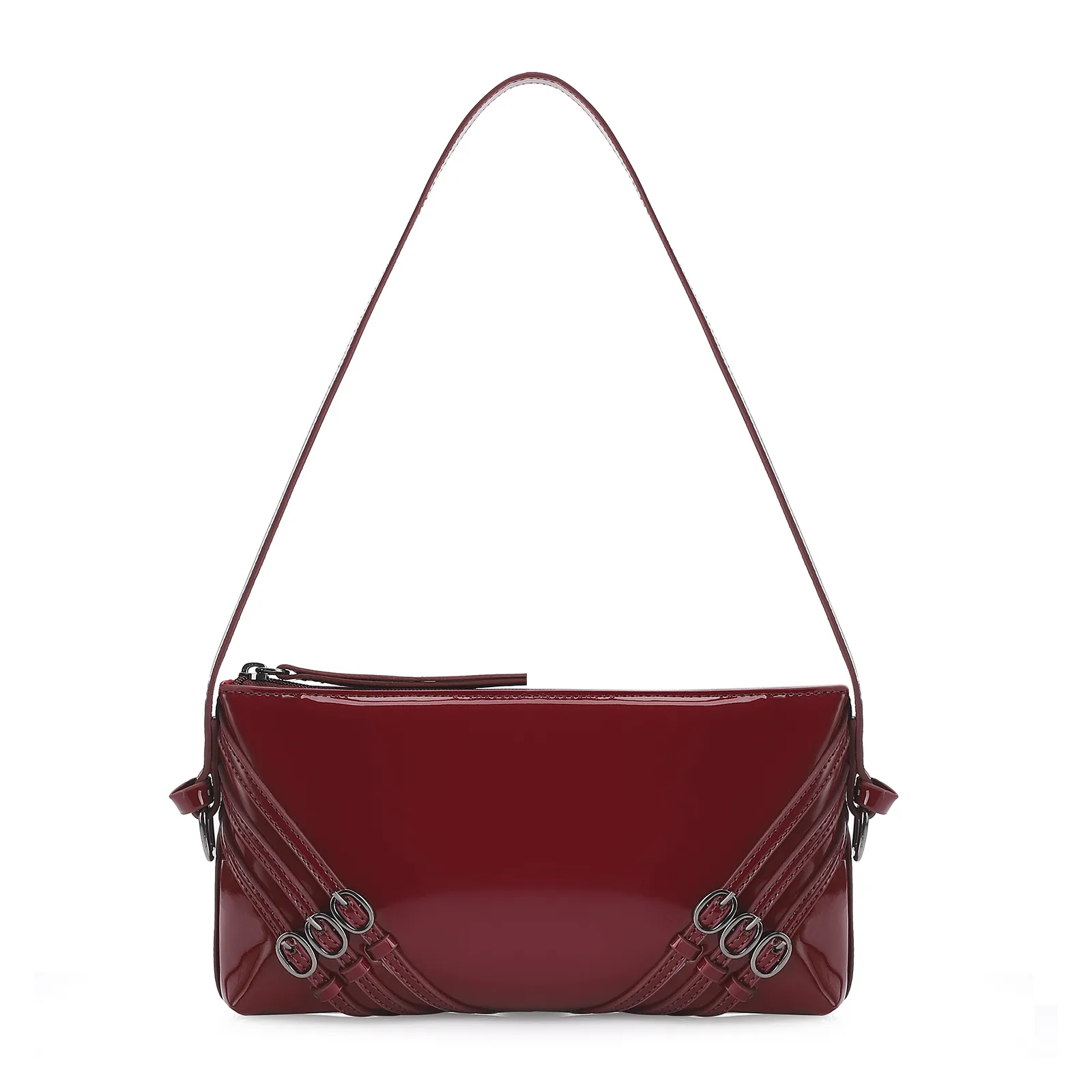 Bolsa De Ombro Fivelas Verniz Vermelho