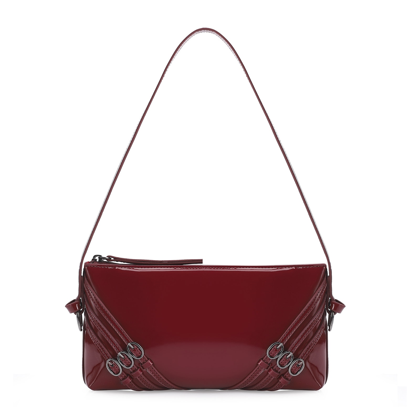 Bolsa De Ombro Fivelas Verniz Vermelho