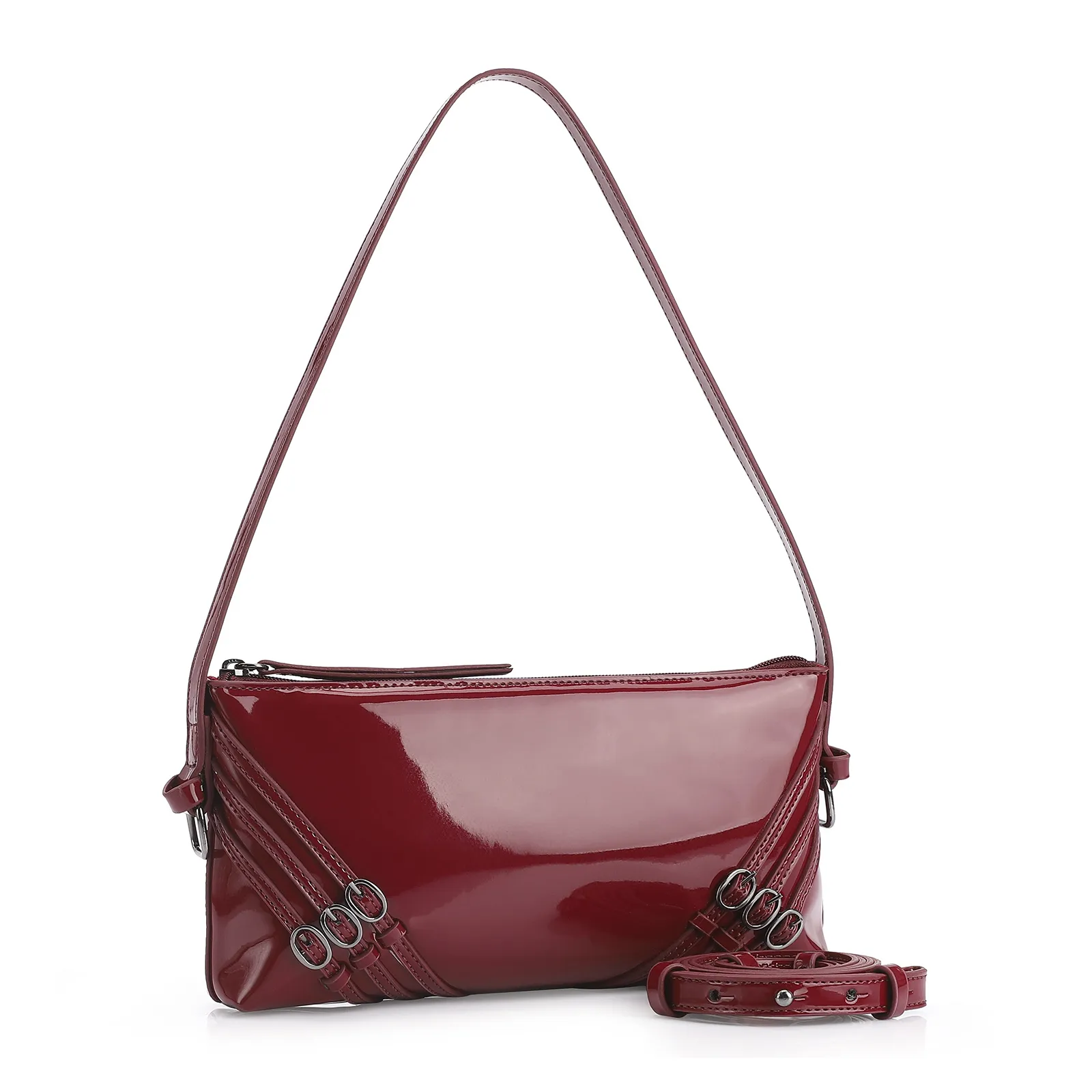 Bolsa De Ombro Fivelas Verniz Vermelho