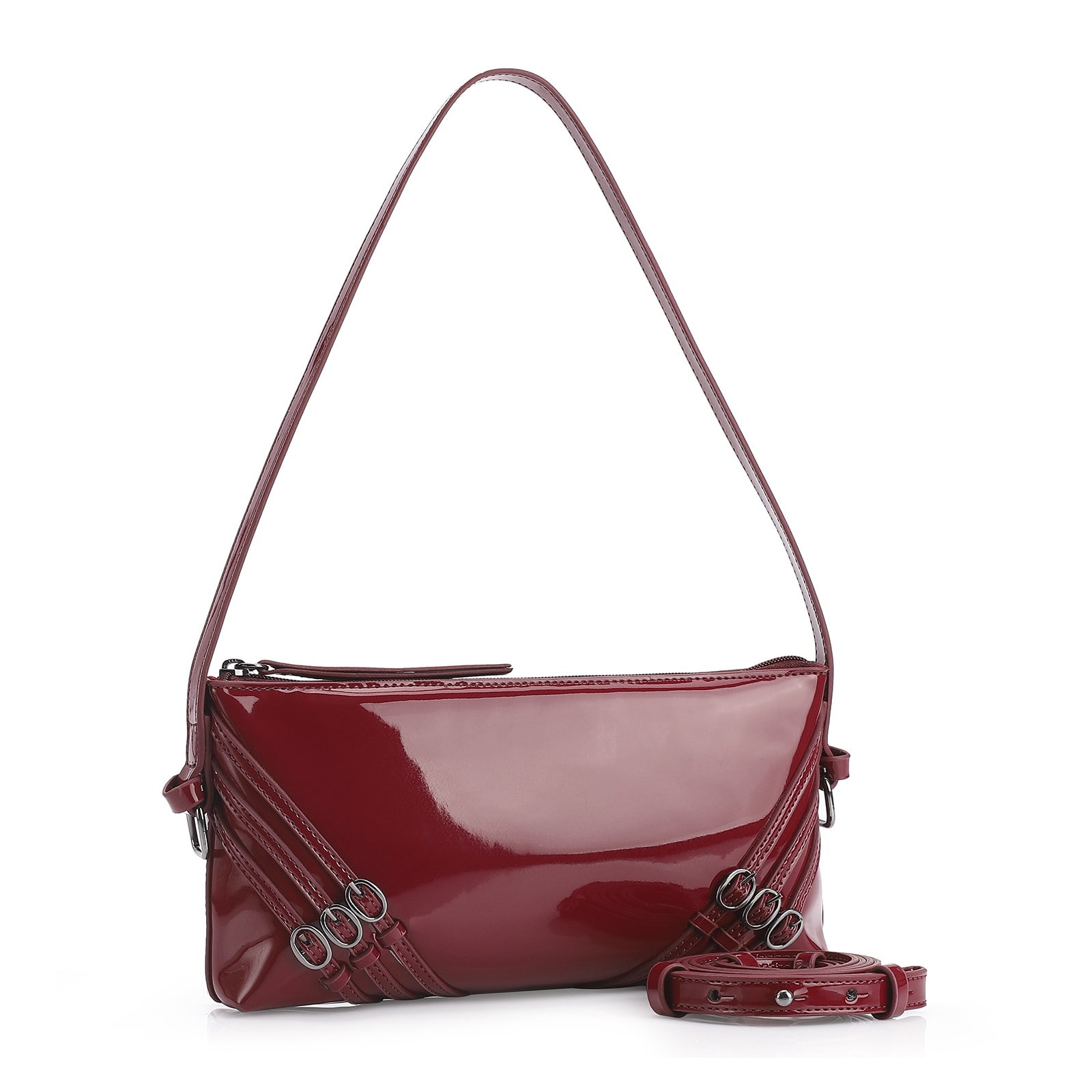 Bolsa De Ombro Fivelas Verniz Vermelho