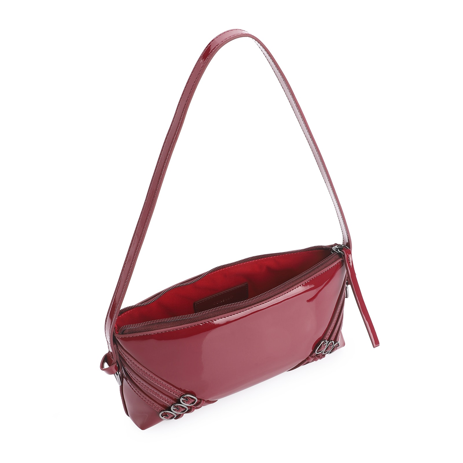 Bolsa De Ombro Fivelas Verniz Vermelho