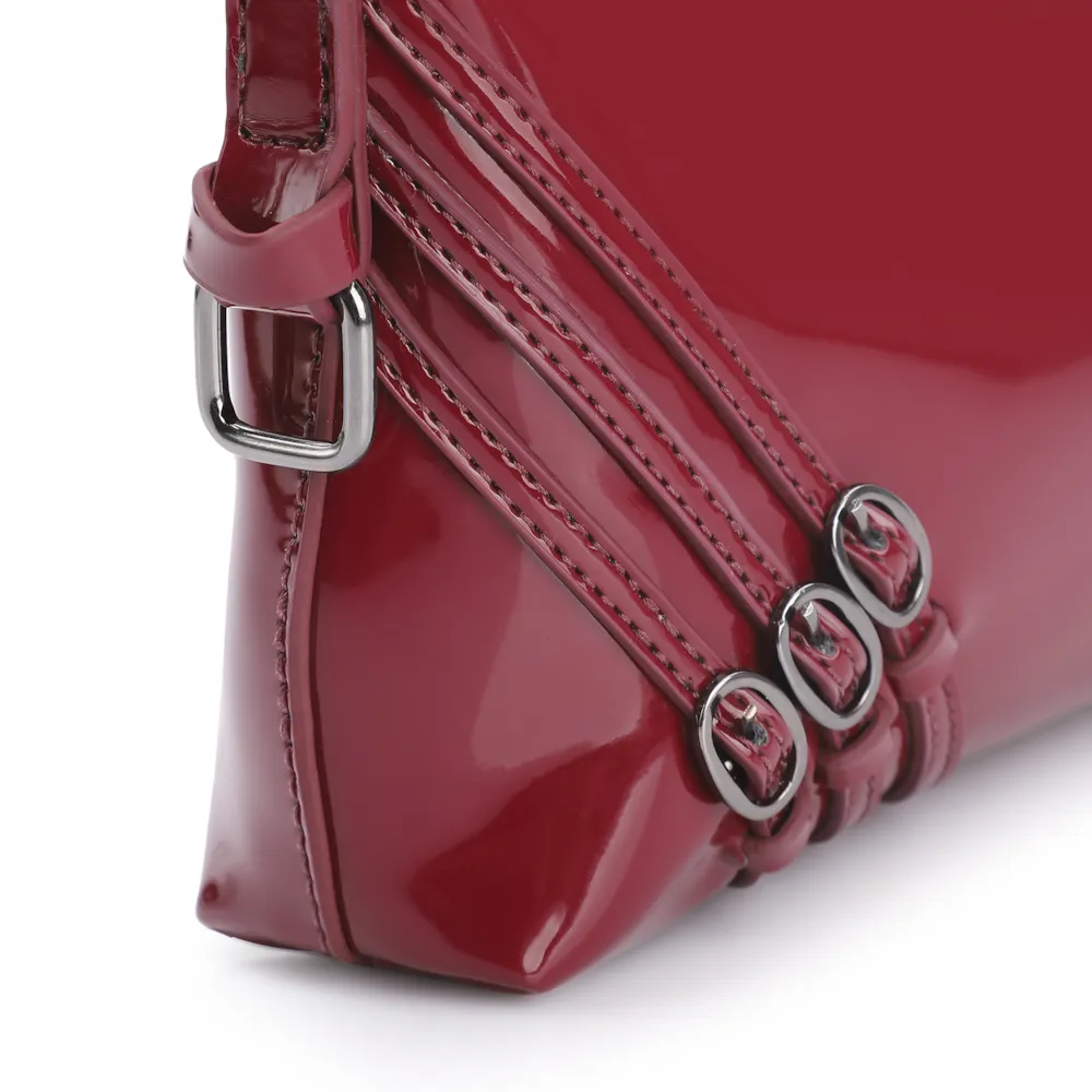 Bolsa De Ombro Fivelas Verniz Vermelho - imagem 5