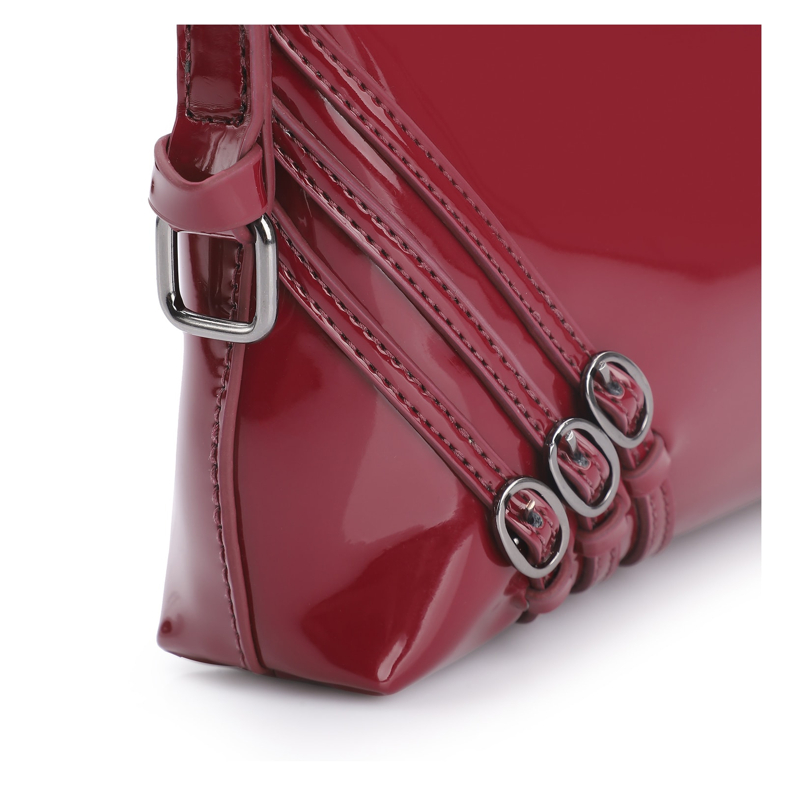 Bolsa De Ombro Fivelas Verniz Vermelho