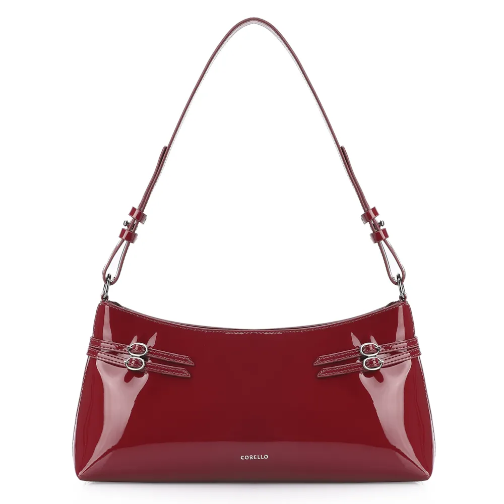 Bolsa De Ombro Fivelas Verniz Vermelho Cereja