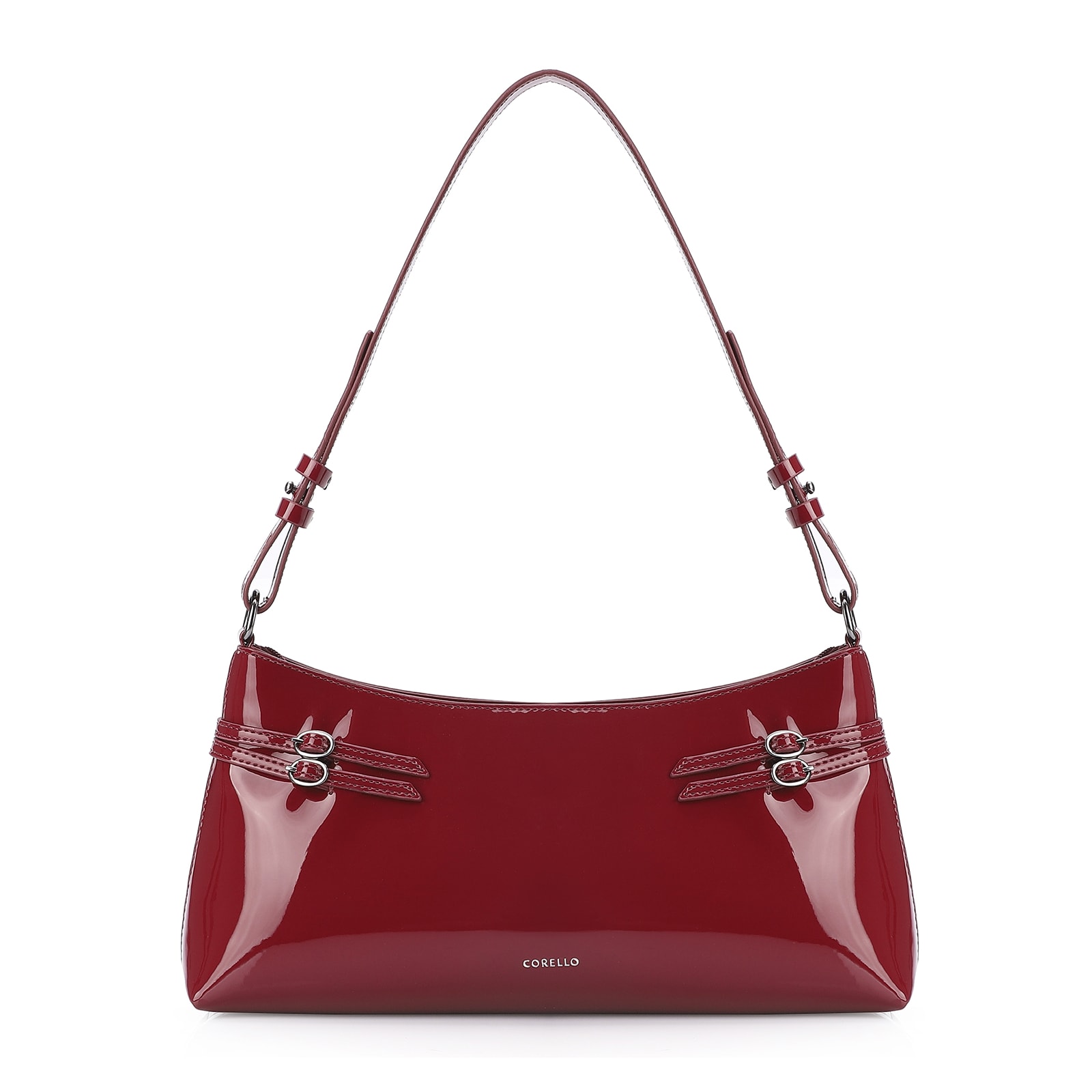 Bolsa De Ombro Fivelas Verniz Vermelho Cereja