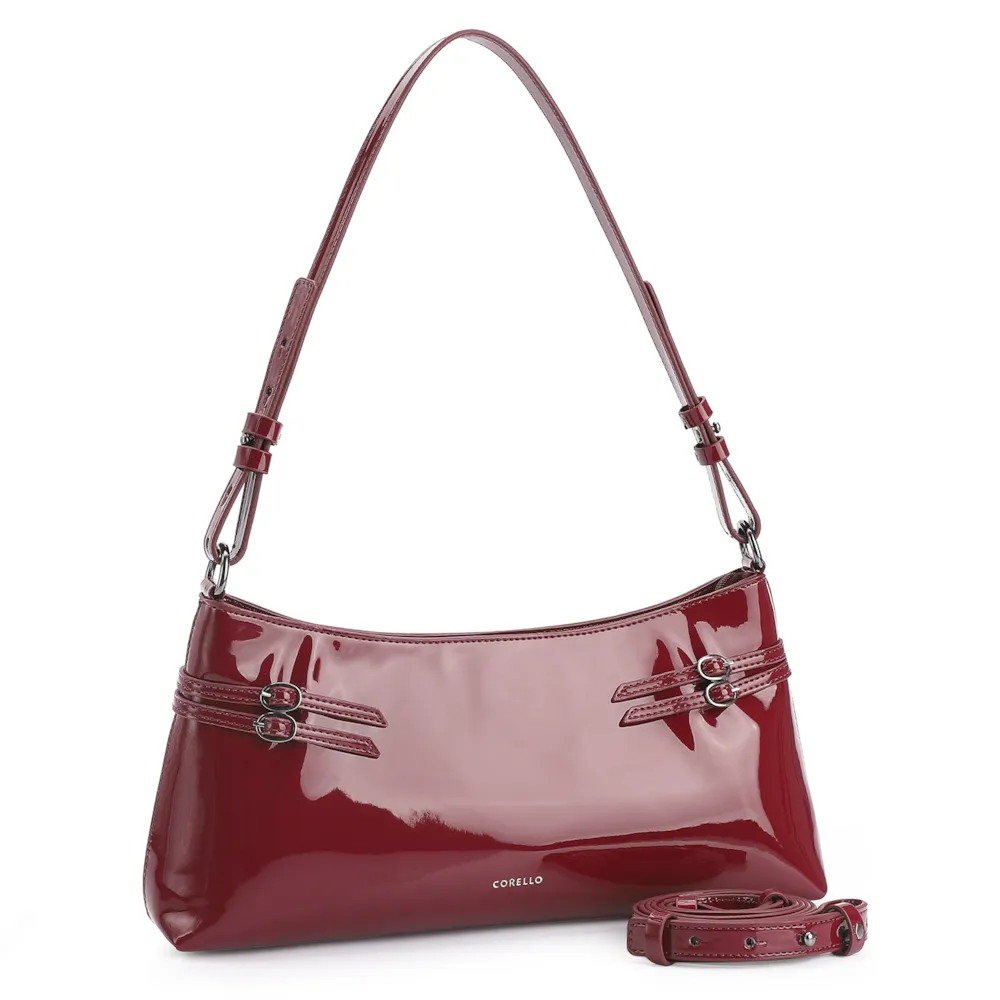 Bolsa De Ombro Fivelas Verniz Vermelho Cereja - imagem 3