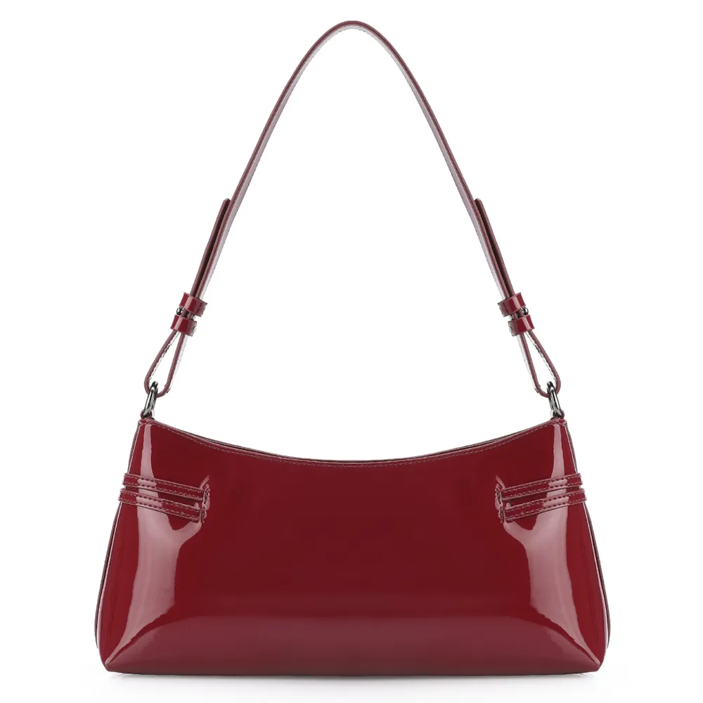 Bolsa De Ombro Fivelas Verniz Vermelho Cereja - imagem 4