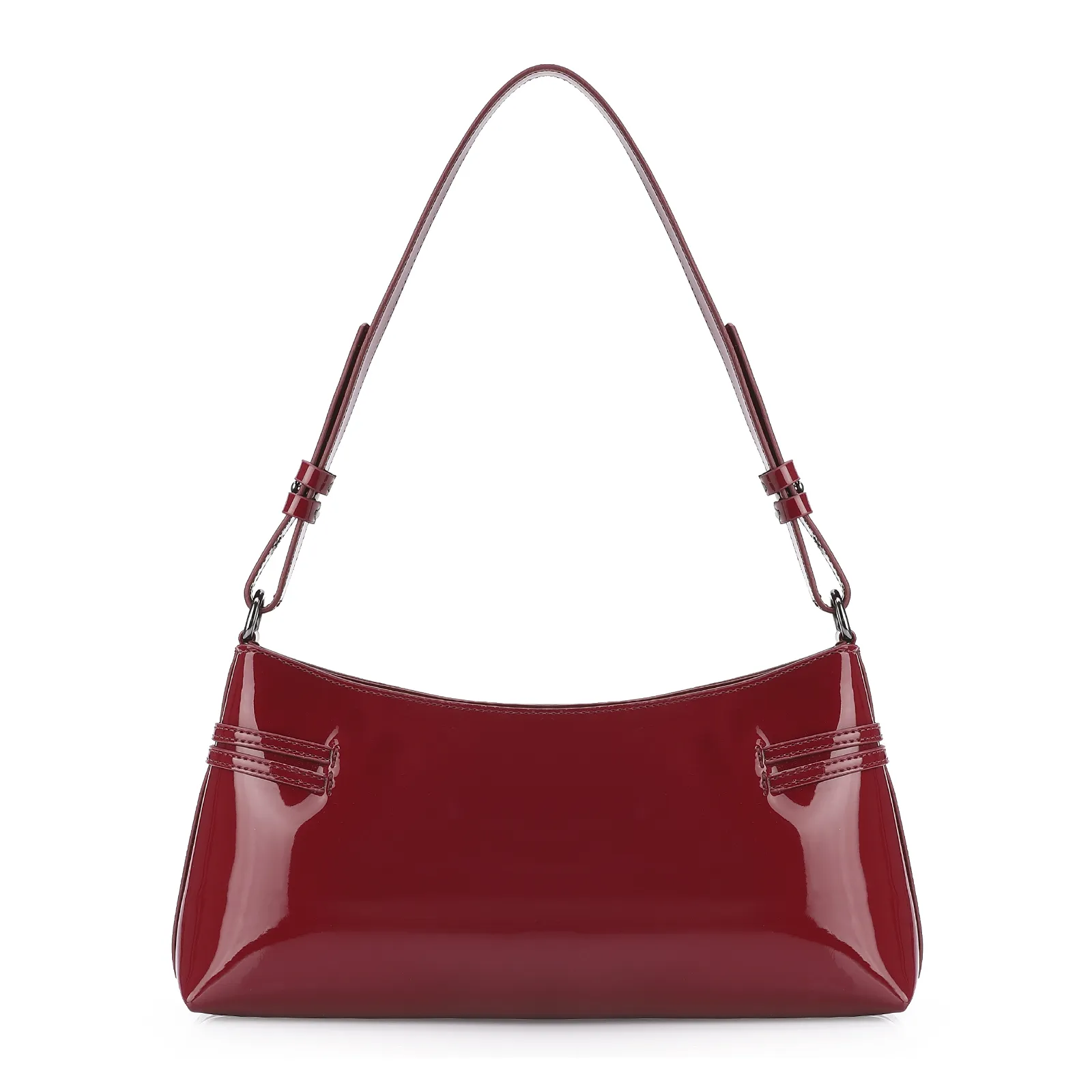 Bolsa De Ombro Fivelas Verniz Vermelho Cereja