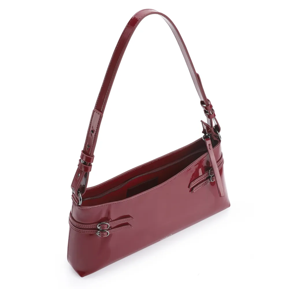 Bolsa De Ombro Fivelas Verniz Vermelho Cereja - imagem 5