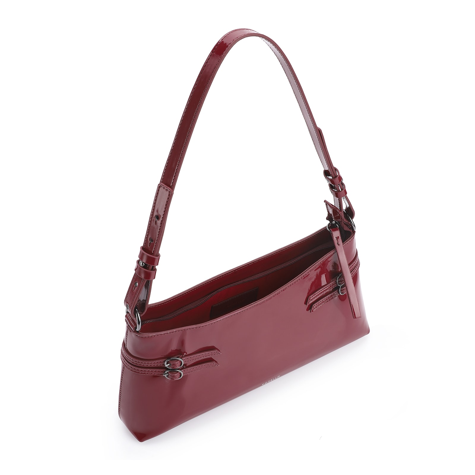 Bolsa De Ombro Fivelas Verniz Vermelho Cereja