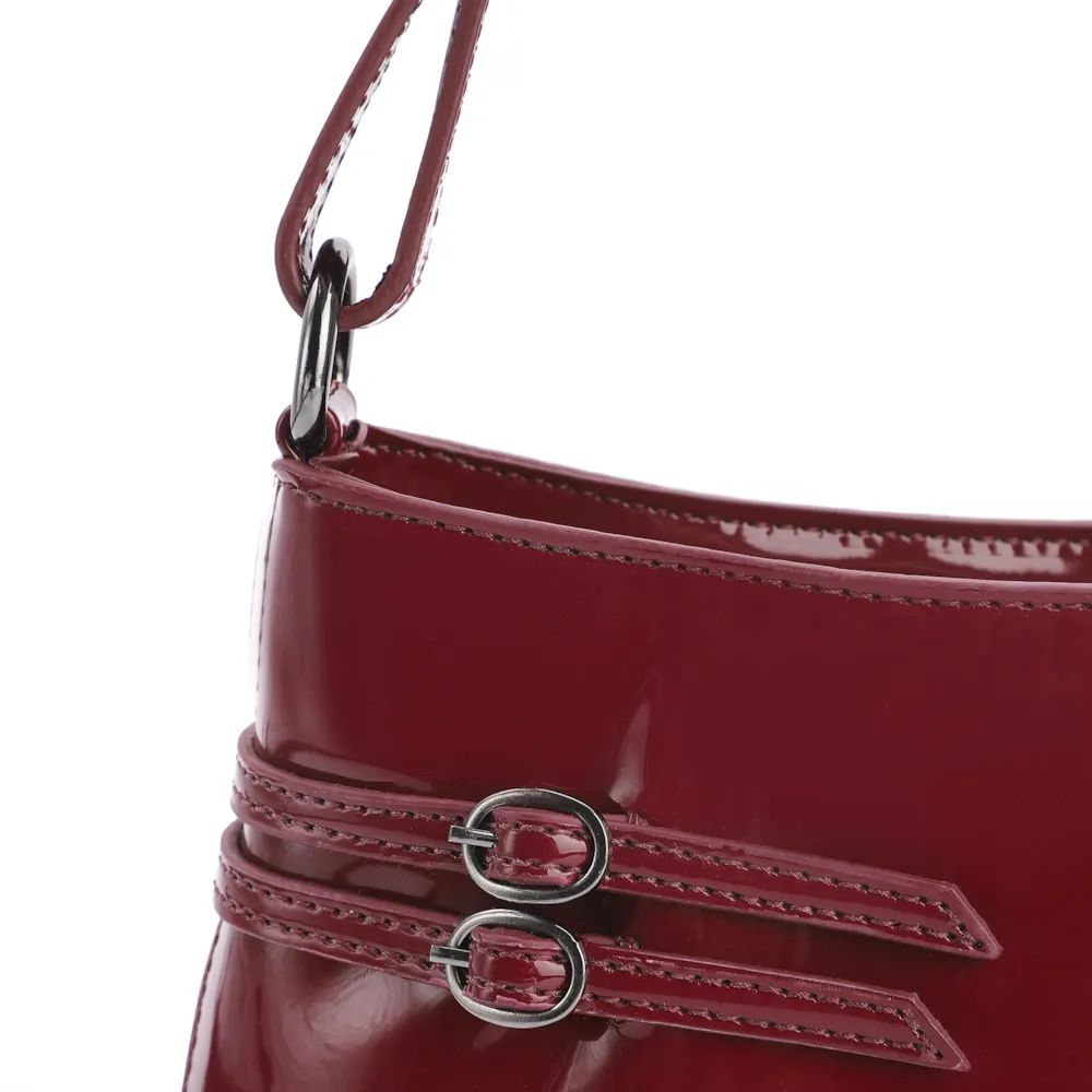 Bolsa De Ombro Fivelas Verniz Vermelho Cereja - imagem 6