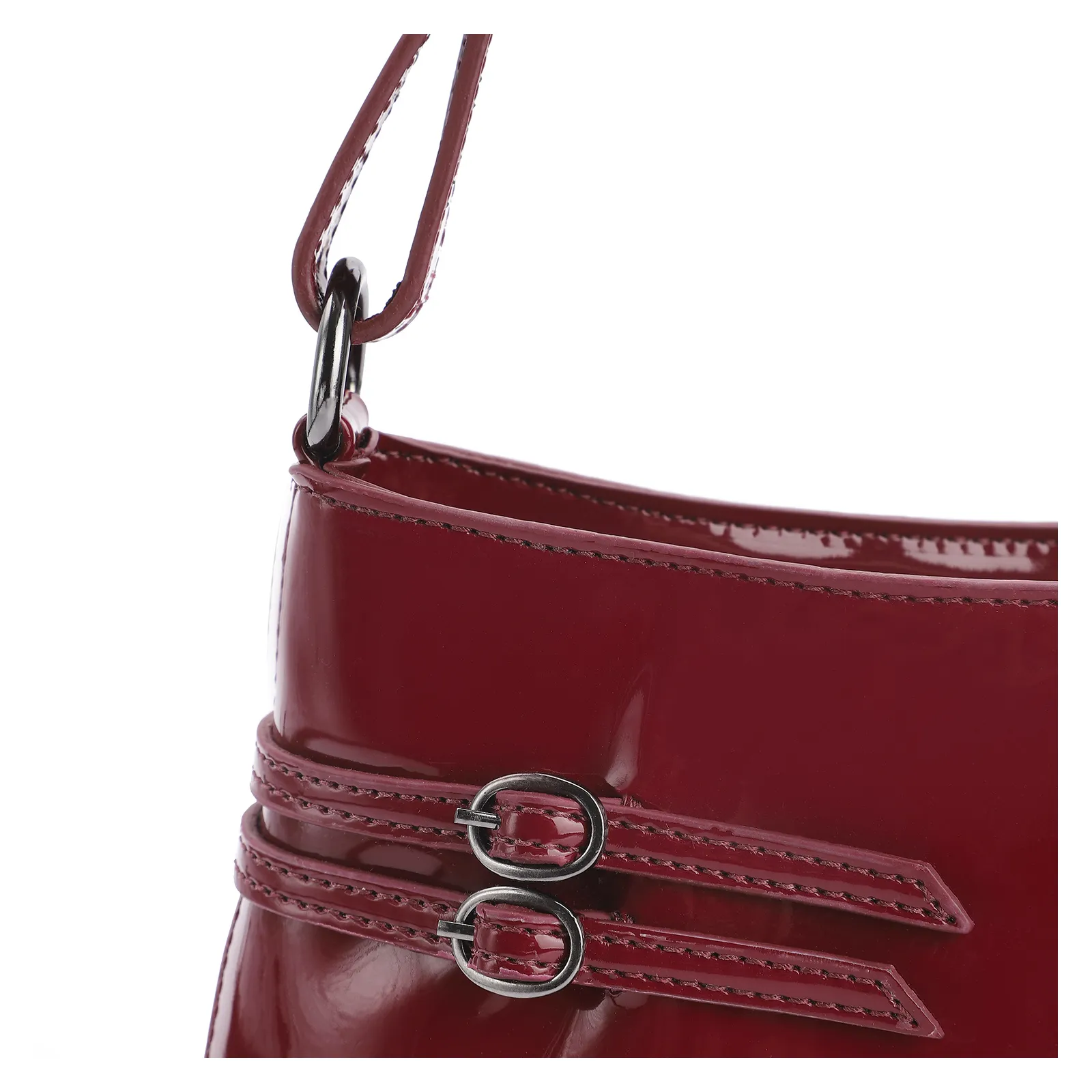 Bolsa De Ombro Fivelas Verniz Vermelho Cereja
