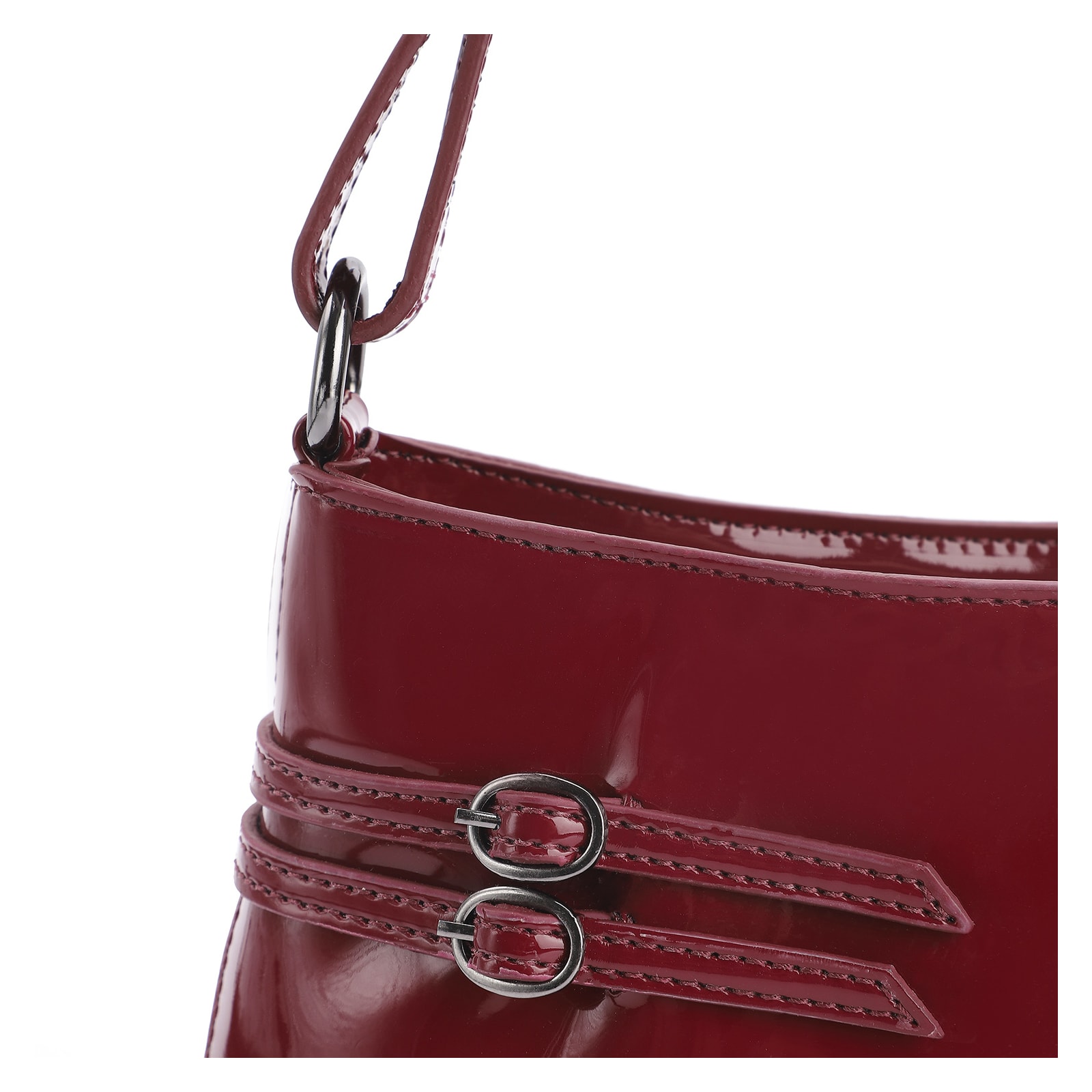 Bolsa De Ombro Fivelas Verniz Vermelho Cereja