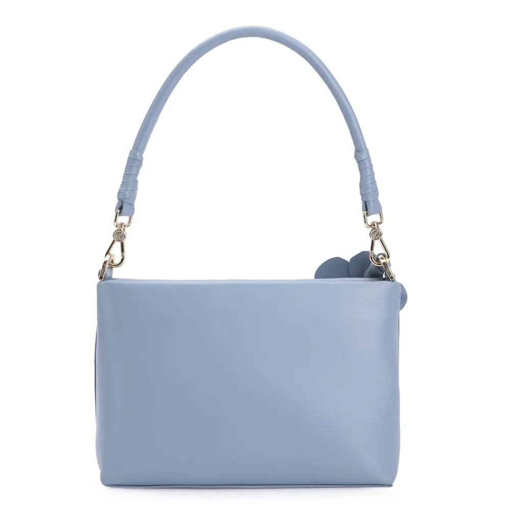 Bolsa De Ombro Flor Couro Azul - imagem 3