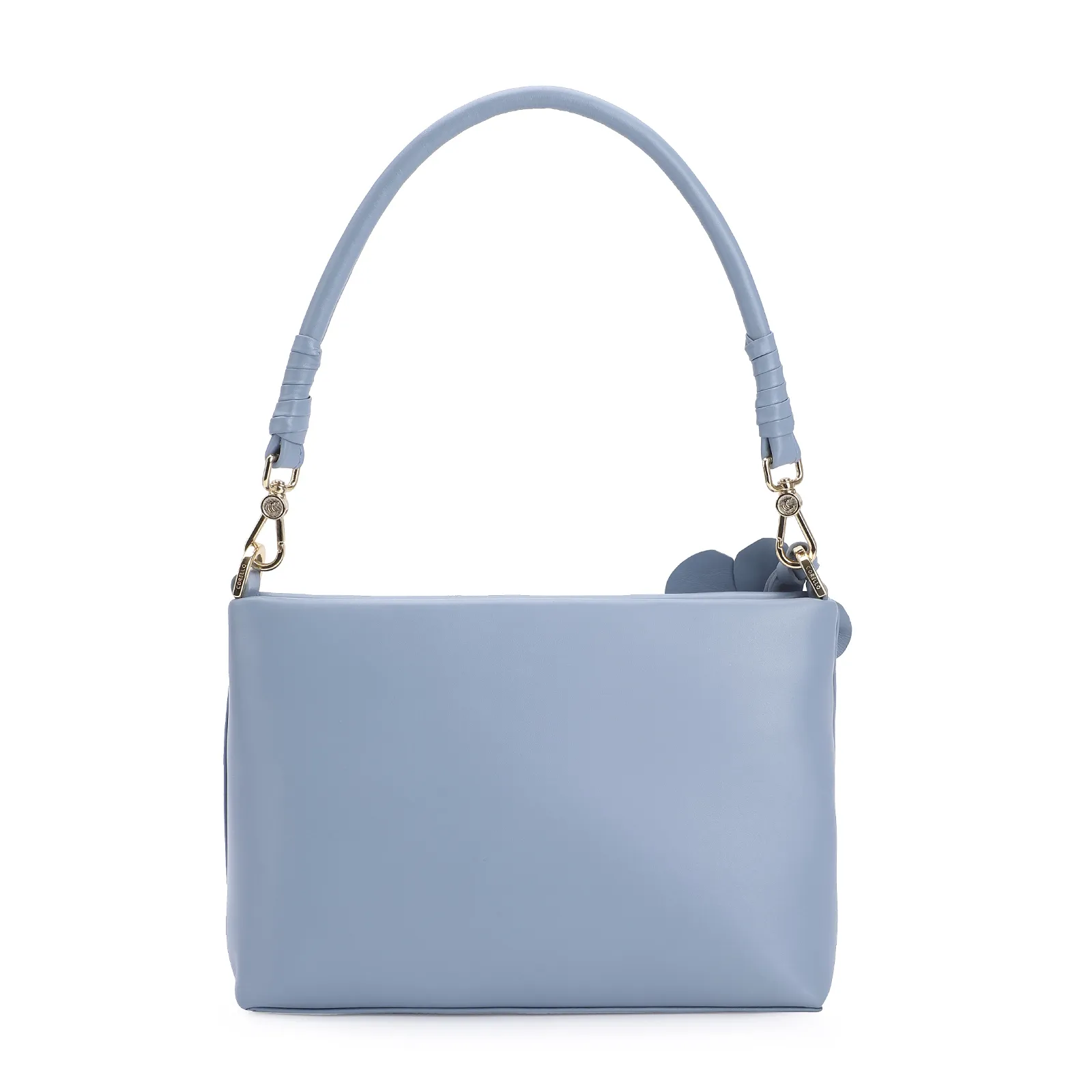 Bolsa De Ombro Flor Couro Azul