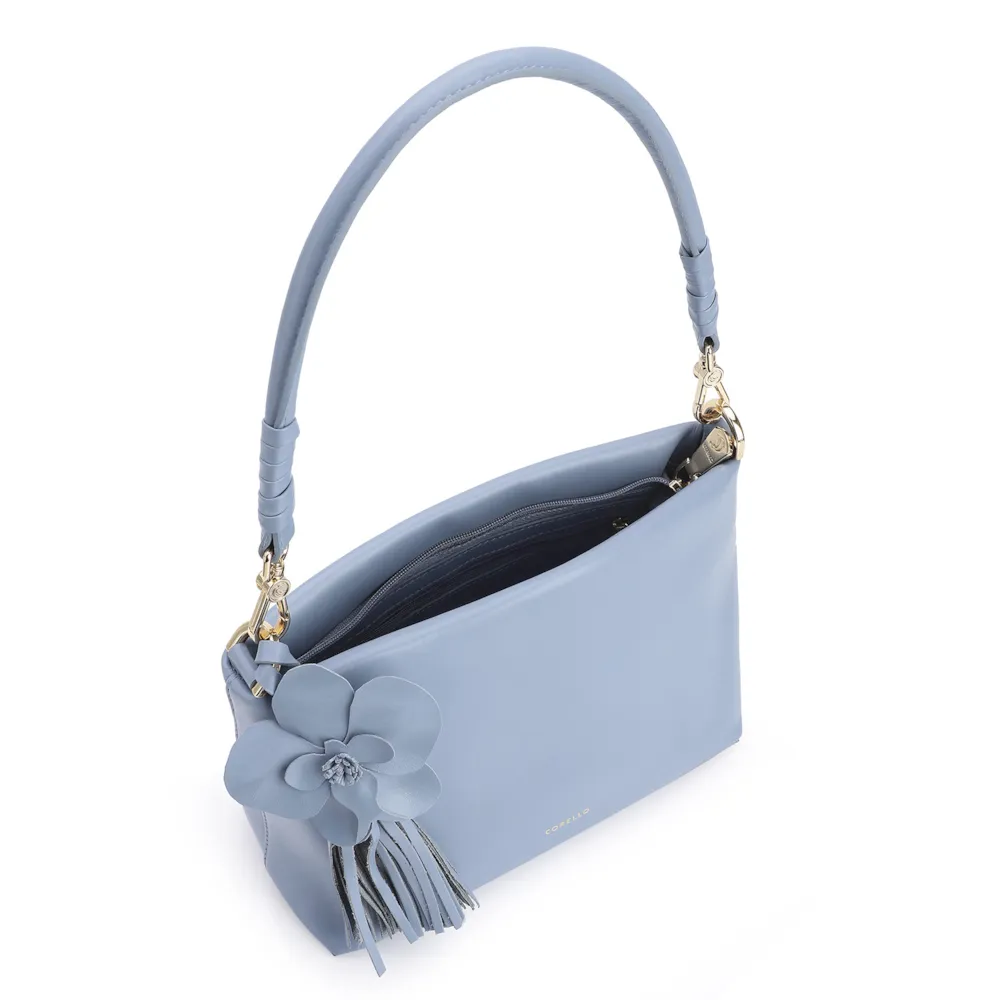 Bolsa De Ombro Flor Couro Azul - imagem 4