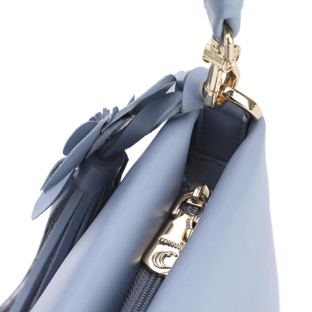 Bolsa De Ombro Flor Couro Azul - imagem 5