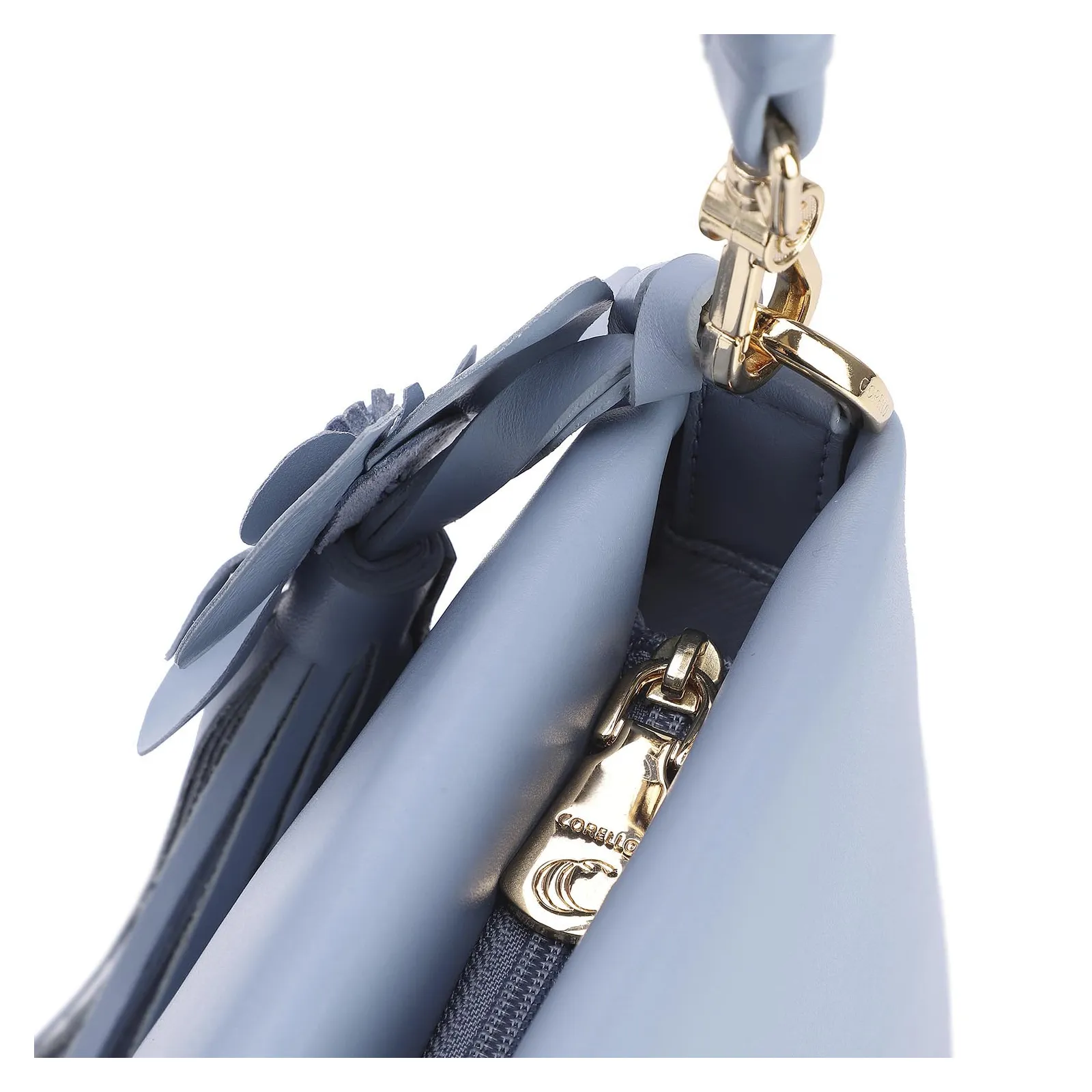 Bolsa De Ombro Flor Couro Azul
