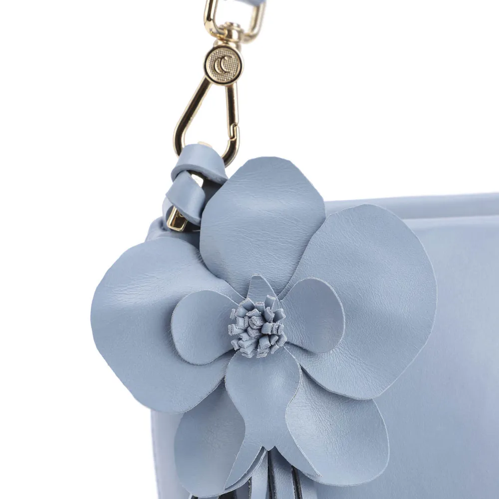 Bolsa De Ombro Flor Couro Azul - imagem 7