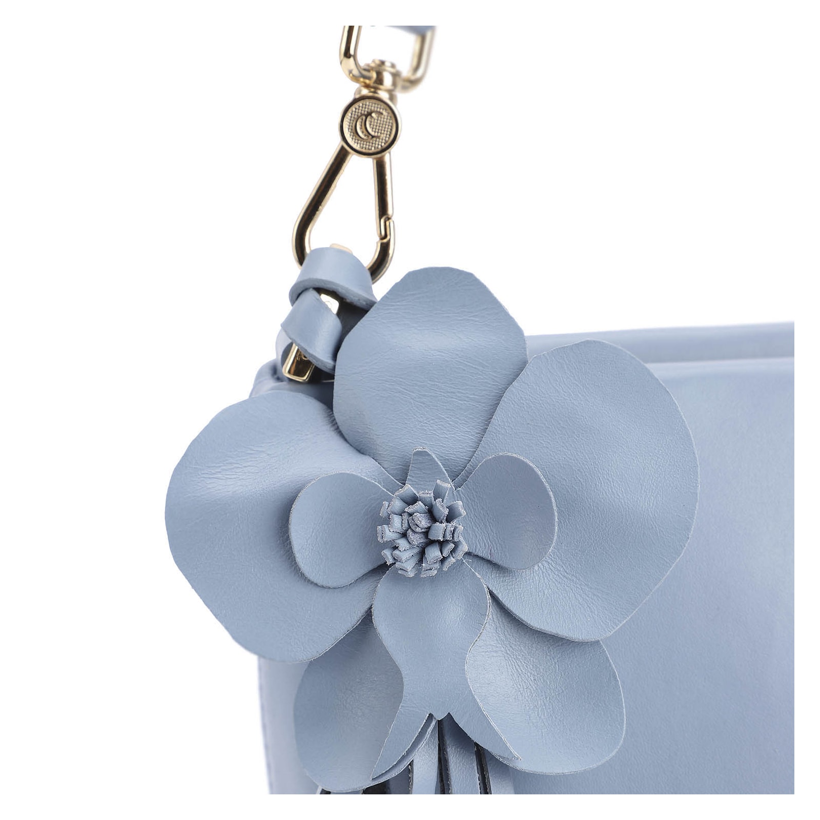 Bolsa De Ombro Flor Couro Azul