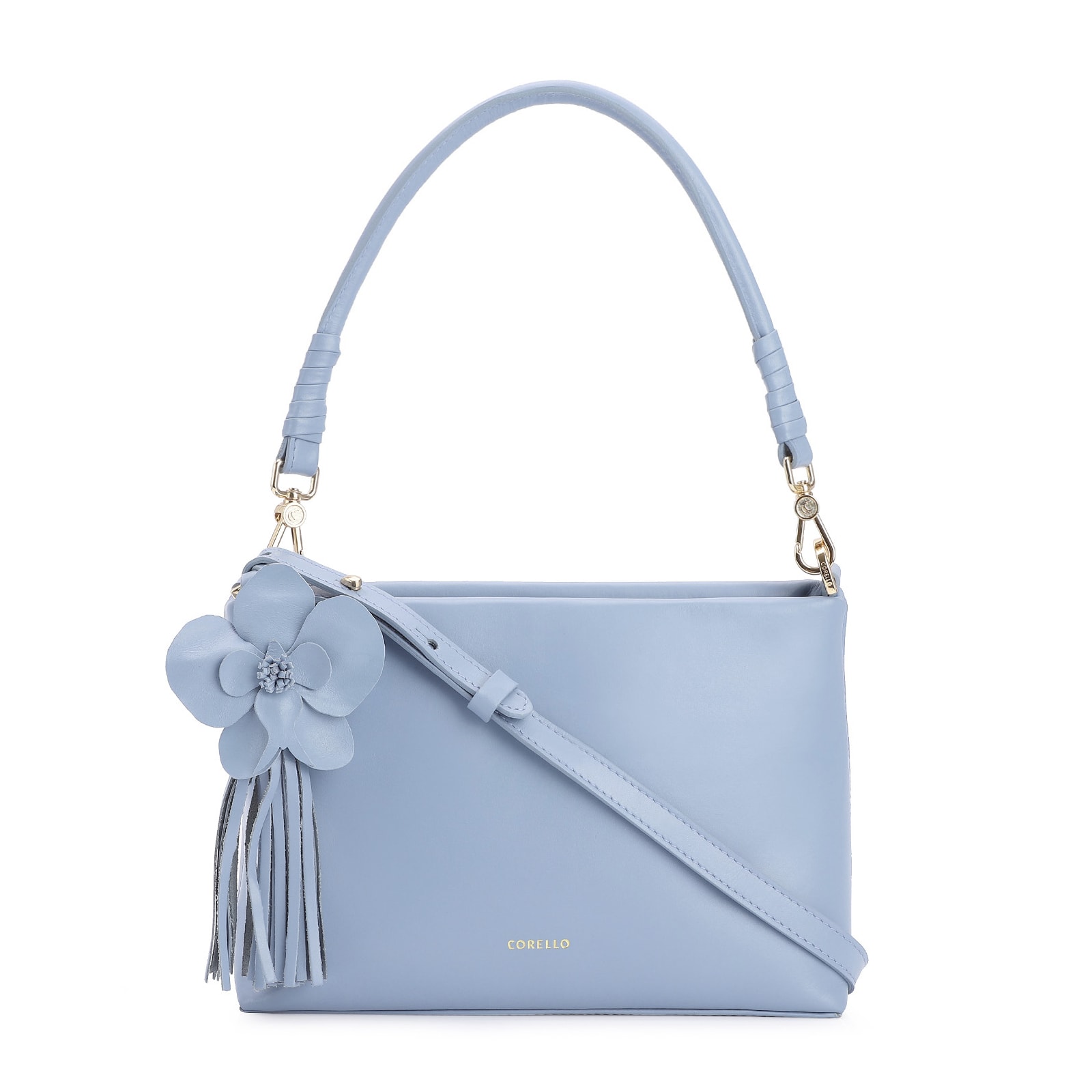 Bolsa De Ombro Flor Couro Azul