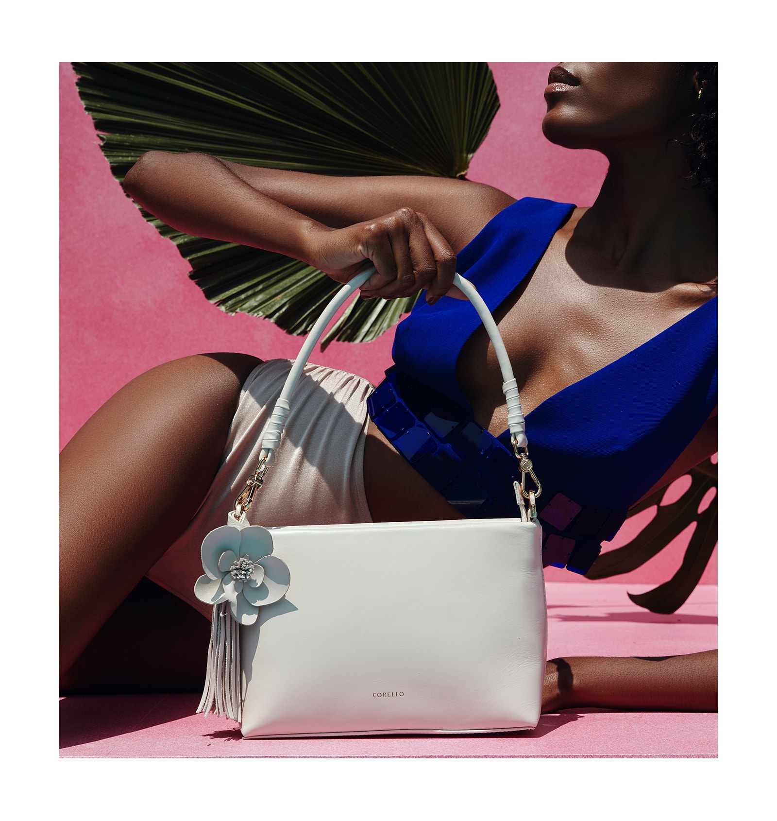 Bolsa De Ombro Flor Couro Off White
