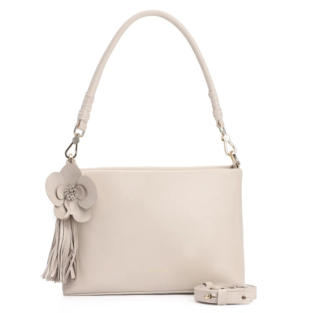 Bolsa De Ombro Flor Couro Off White - imagem 3