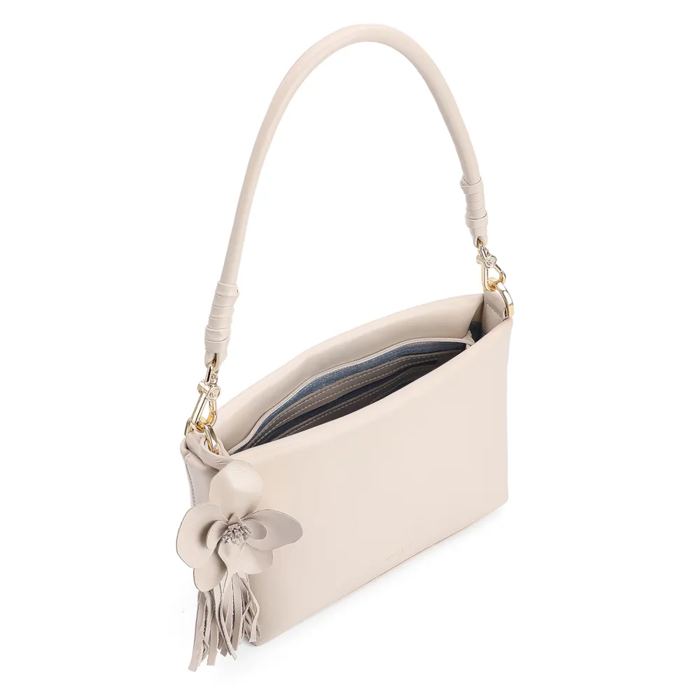 Bolsa De Ombro Flor Couro Off White - imagem 5