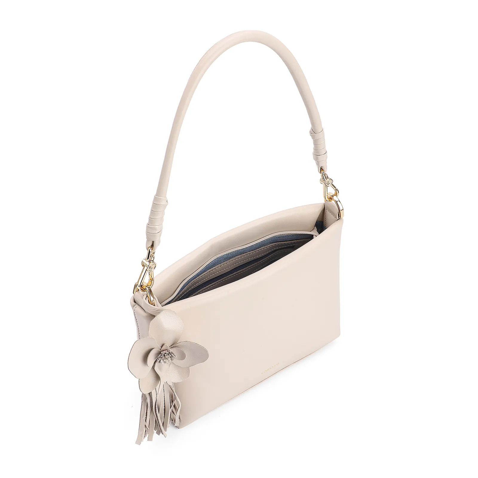 Bolsa De Ombro Flor Couro Off White