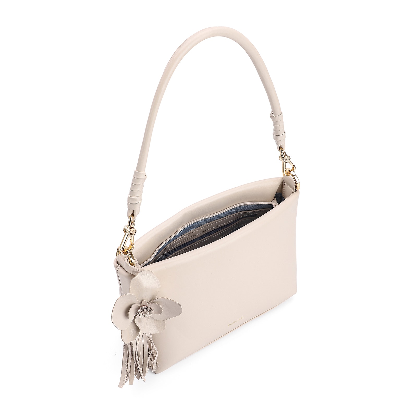 Bolsa De Ombro Flor Couro Off White
