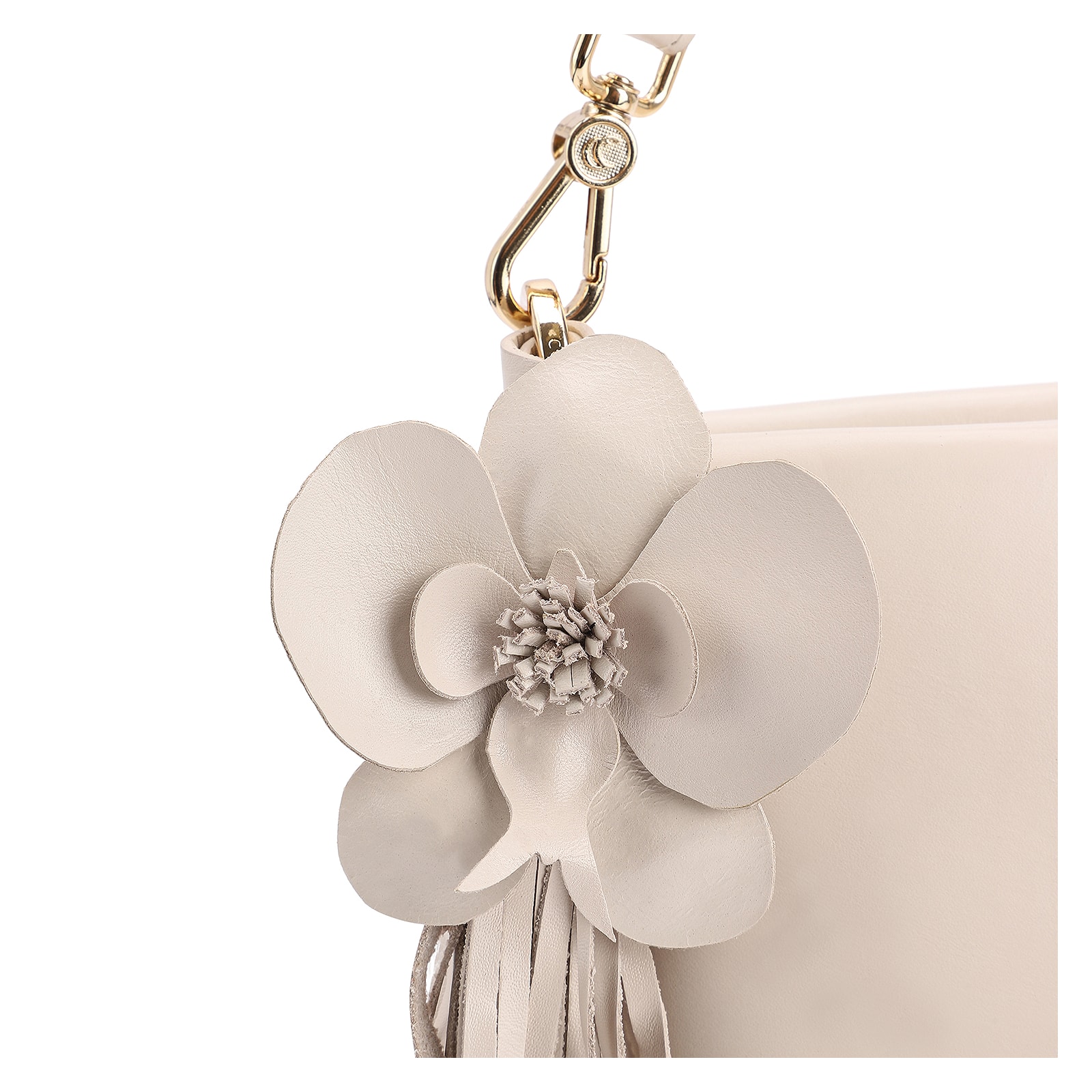 Bolsa De Ombro Flor Couro Off White