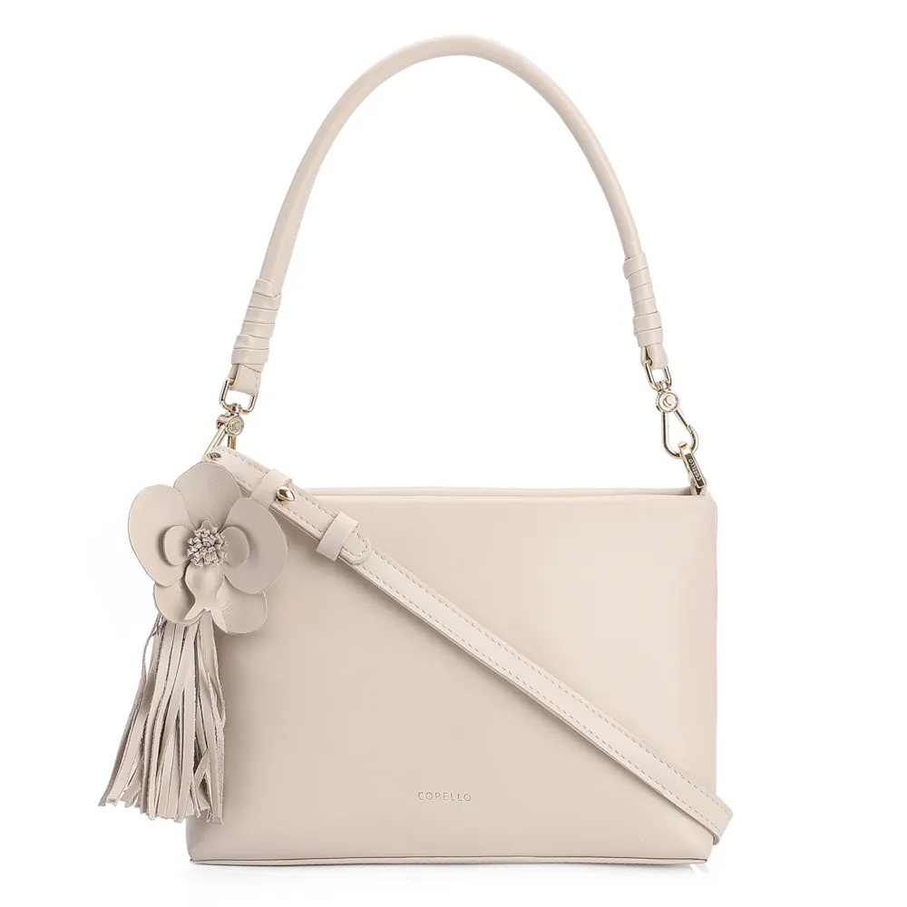 Bolsa De Ombro Flor Couro Off White