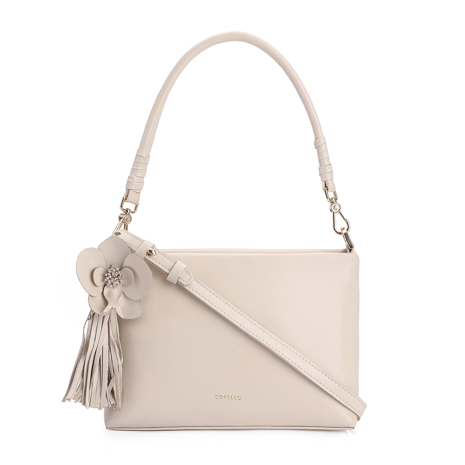 Bolsa De Ombro Flor Couro Off White