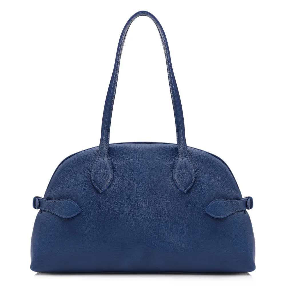 Bolsa De Ombro Grande Couro Antique Azul Fivela Lateral - imagem 3