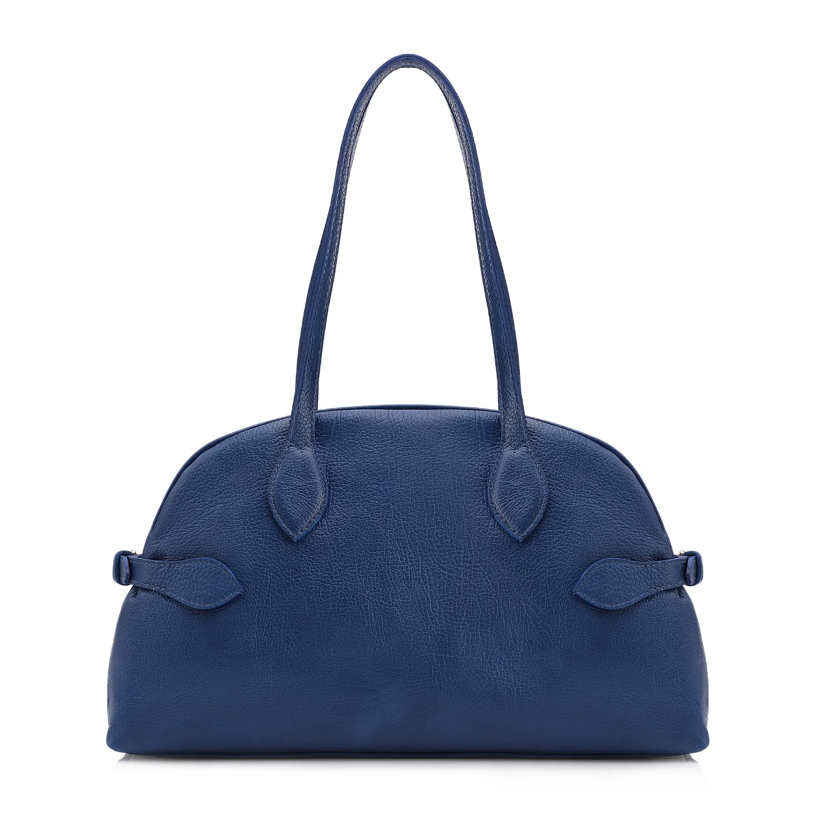 Bolsa De Ombro Grande Couro Antique Azul Fivela Lateral