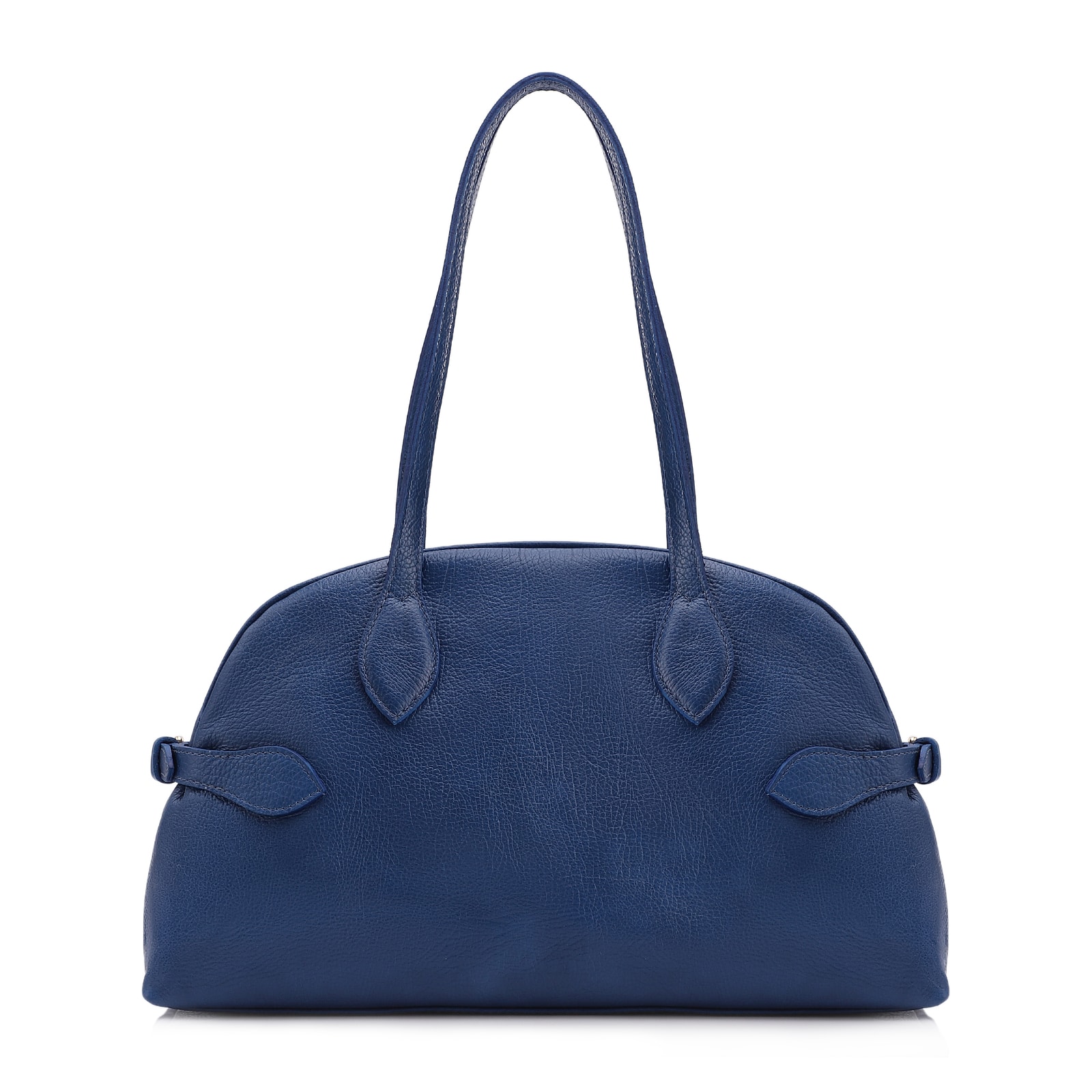 Bolsa De Ombro Grande Couro Antique Azul Fivela Lateral