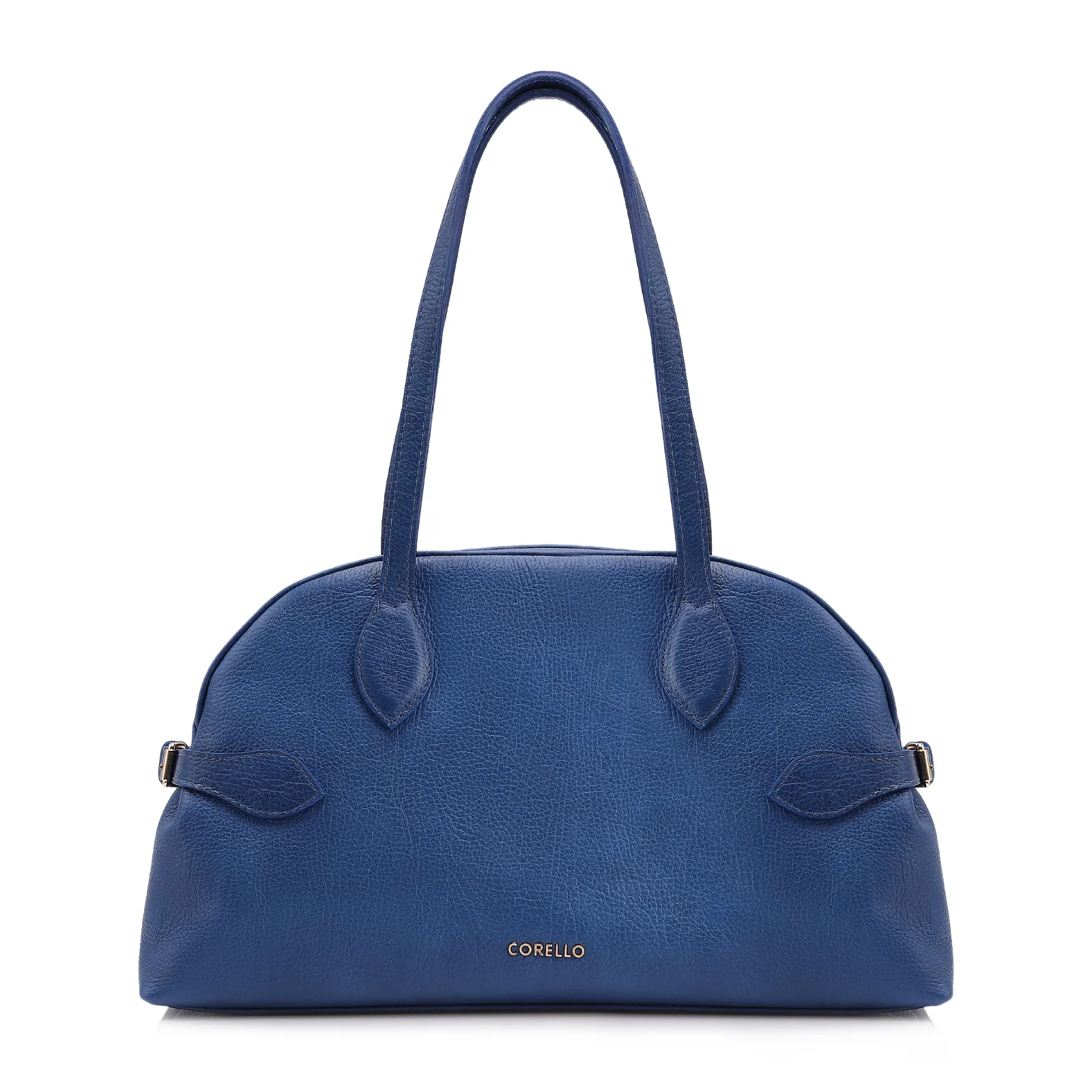 Bolsa De Ombro Grande Couro Antique Azul Fivela Lateral