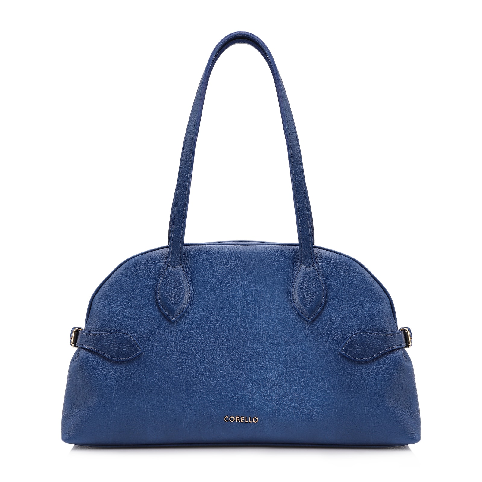 Bolsa De Ombro Grande Couro Antique Azul Fivela Lateral