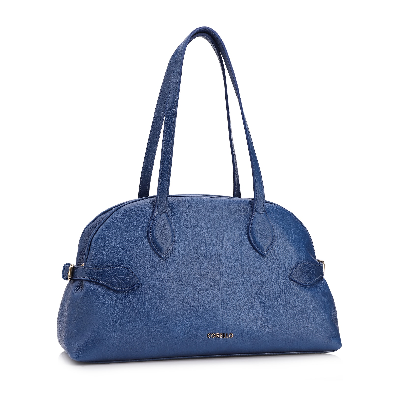 Bolsa De Ombro Grande Couro Antique Azul Fivela Lateral
