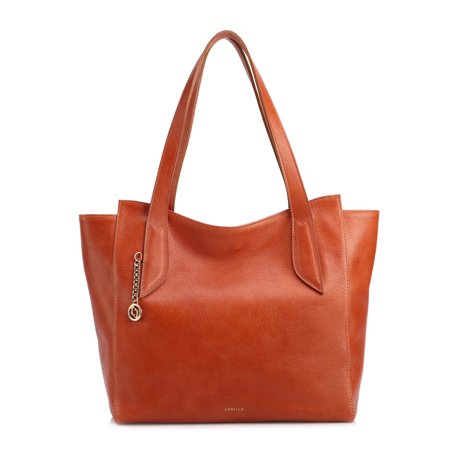 Bolsa De Ombro Grande Couro Antique Laranja Pingente Dourado