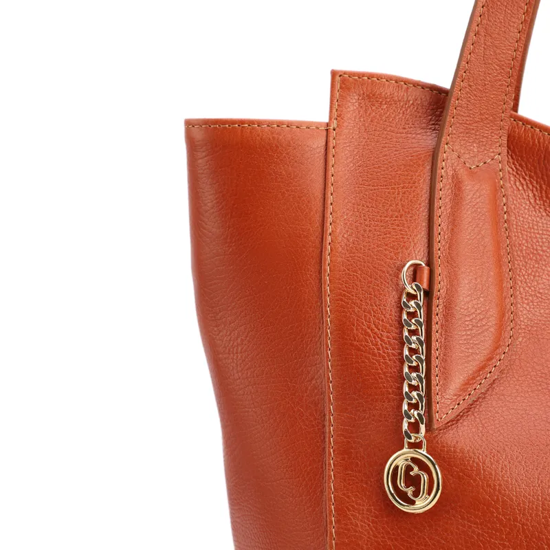 Bolsa De Ombro Grande Couro Antique Laranja Pingente Dourado - foto 6