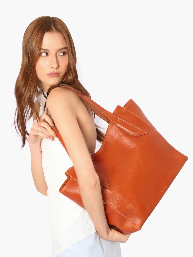  Bolsa De Ombro Grande Couro Antique Laranja Pingente Dourado - foto 3