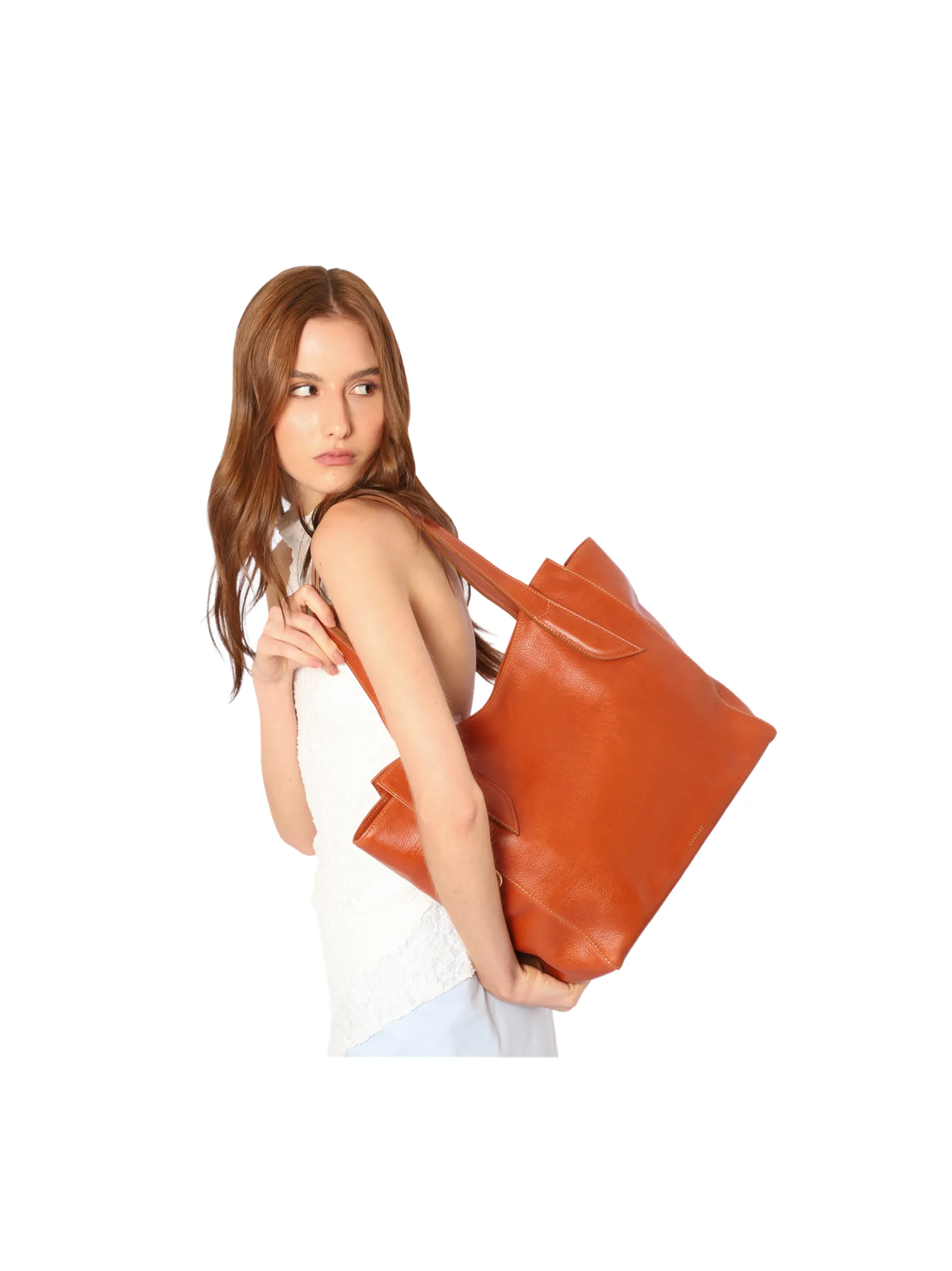  Bolsa De Ombro Grande Couro Antique Laranja Pingente Dourado