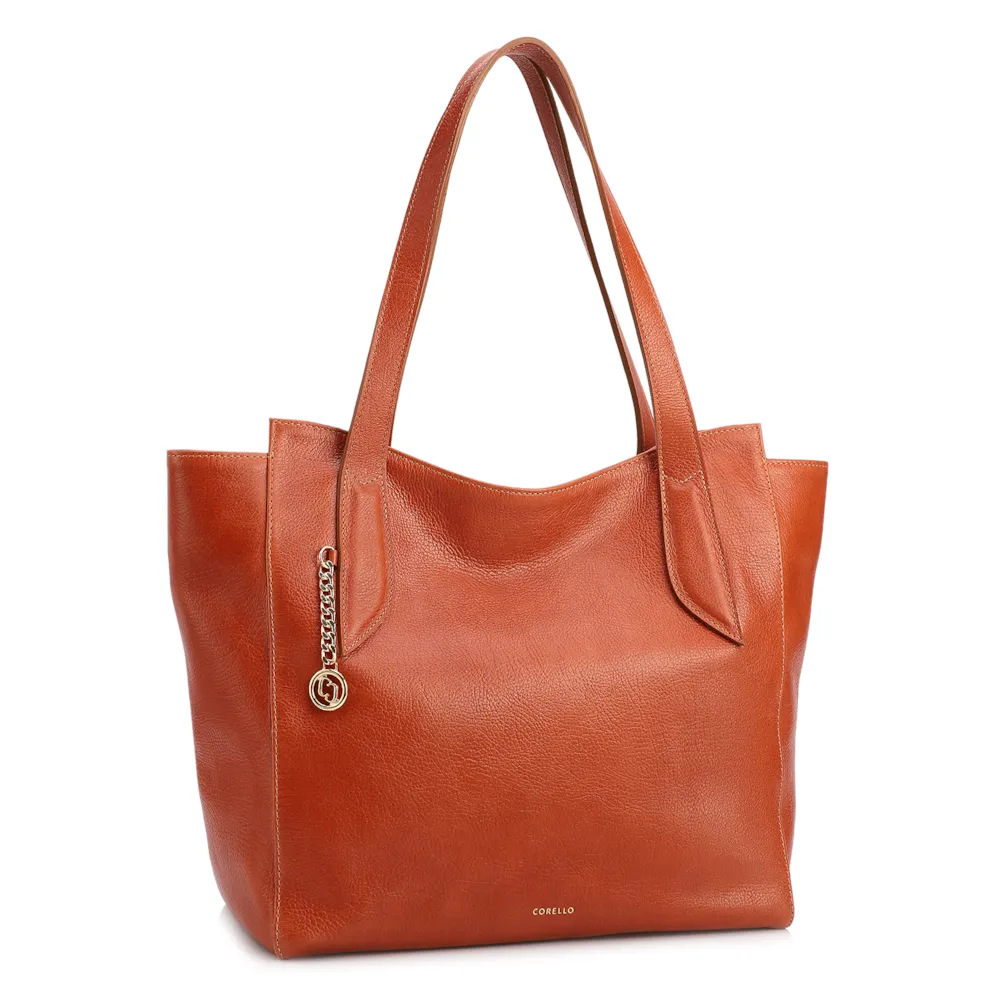  Bolsa De Ombro Grande Couro Antique Laranja Pingente Dourado - imagem 2