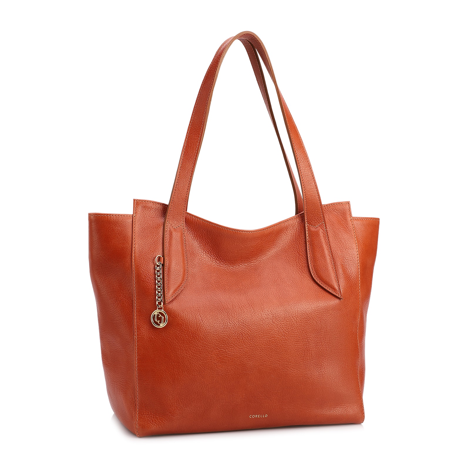  Bolsa De Ombro Grande Couro Antique Laranja Pingente Dourado