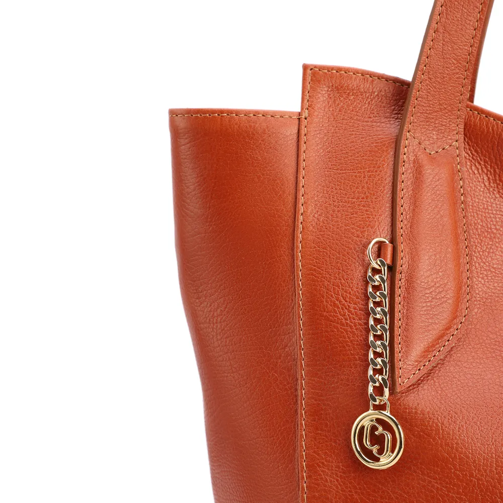  Bolsa De Ombro Grande Couro Antique Laranja Pingente Dourado - imagem 5