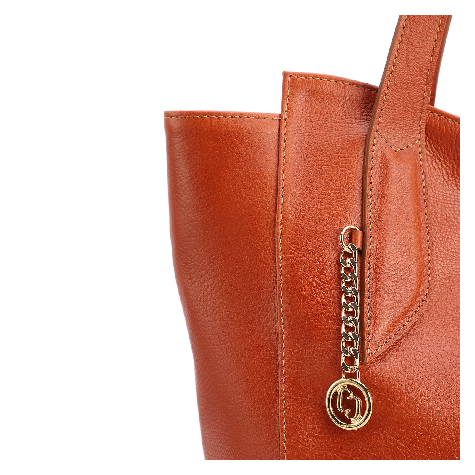  Bolsa De Ombro Grande Couro Antique Laranja Pingente Dourado