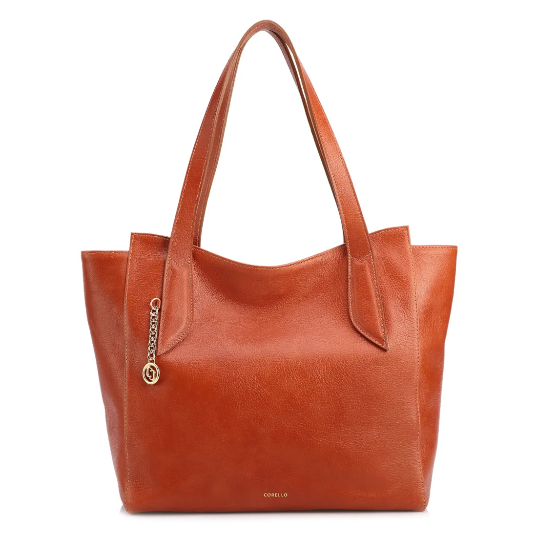  Bolsa De Ombro Grande Couro Antique Laranja Pingente Dourado
