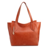  Bolsa De Ombro Grande Couro Antique Laranja Pingente Dourado